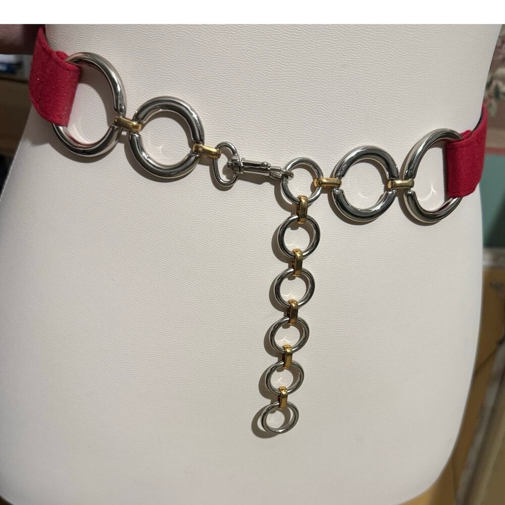 Vintage 1990s Red Strap Silver Gold Loop Chain Belt Womens Size Large Canada